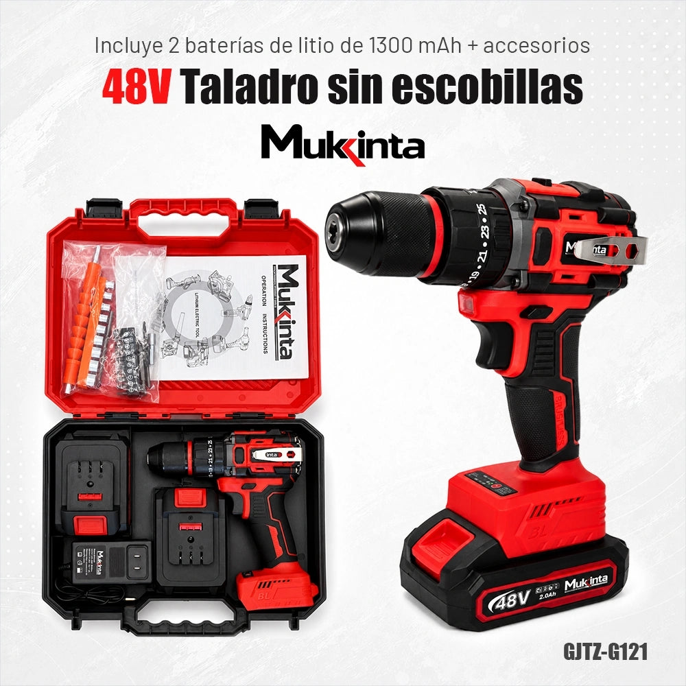 Taladro Inalámbrico Brushless Mukinta con 2 Baterías y Accesorios | GJTZ-G121